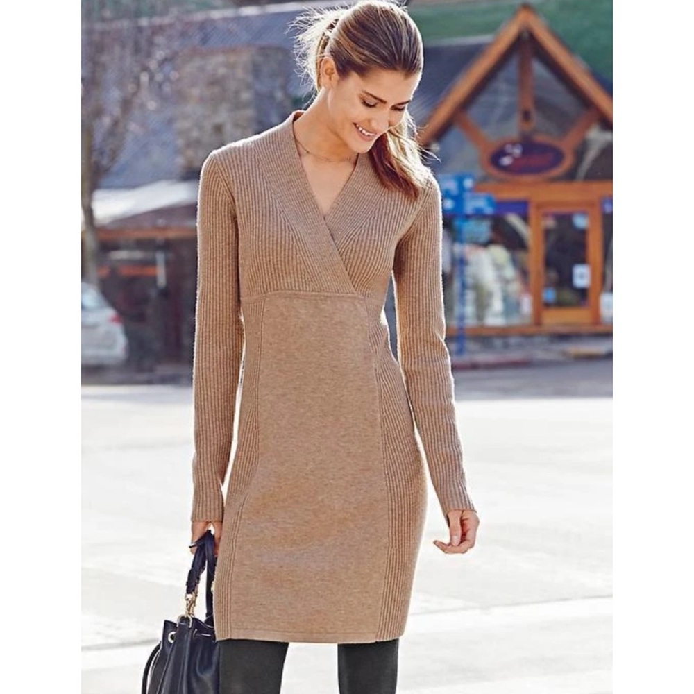 Athleta Beige Sweater Ribbed Dress, Medium